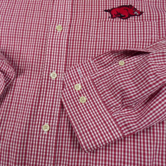 Arkansas Razorbacks Shirt Men XL Red Button Up Dress Check Plaid Pocket Adult - Picture 5 of 10
